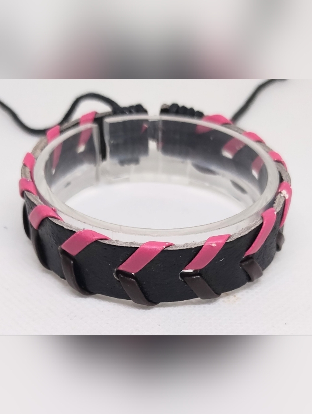 Men's Bracelet Leather Braided Black Pink Jewelry New g2‎